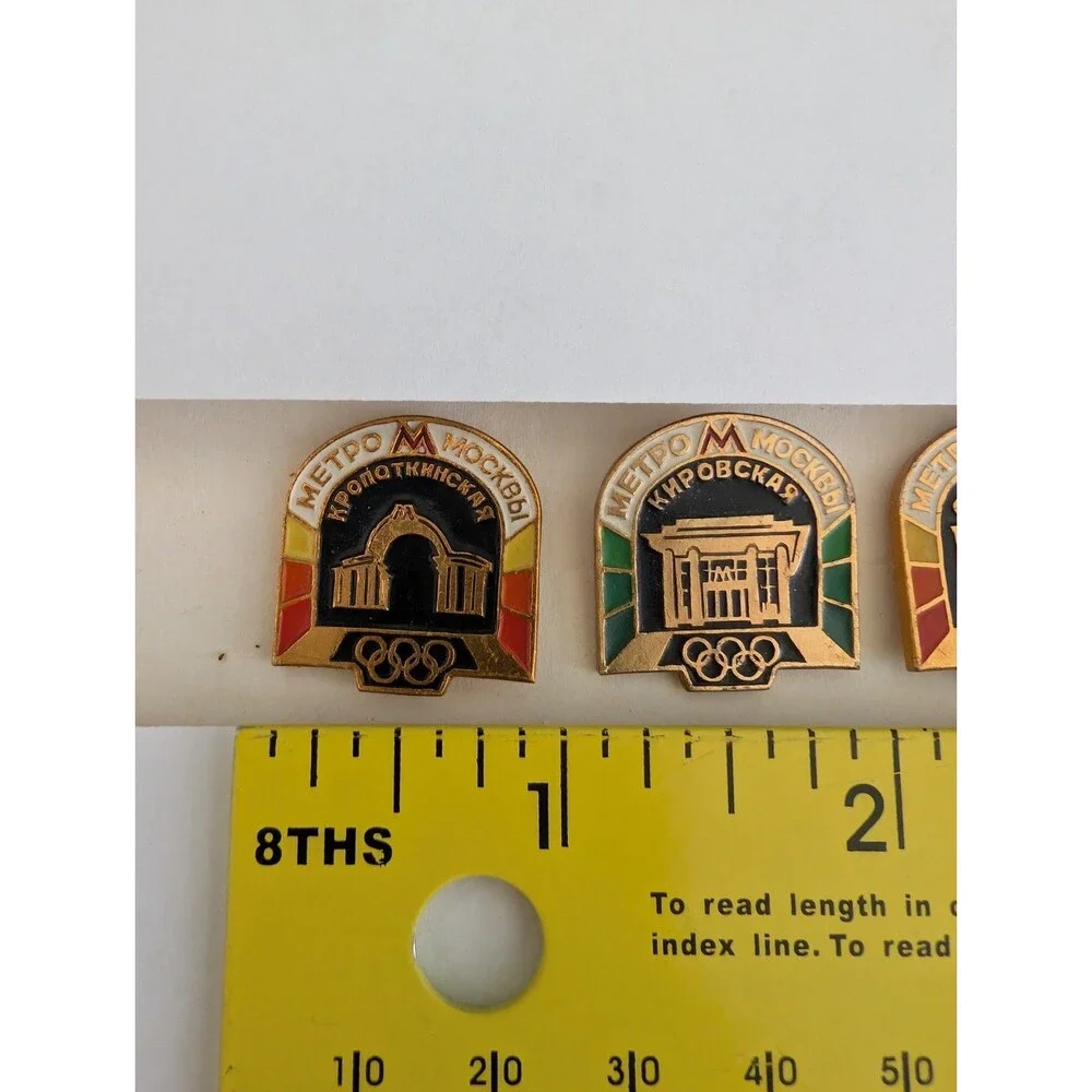 10 USSR Moscow Metro Olympic Station Enamel Pins Lot Moscow 1980 Vintage